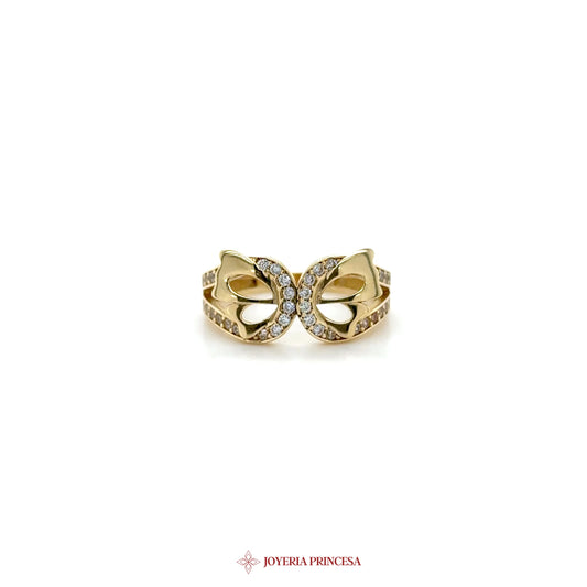 14K Gold Butterfly Motif Ring with Zirconias