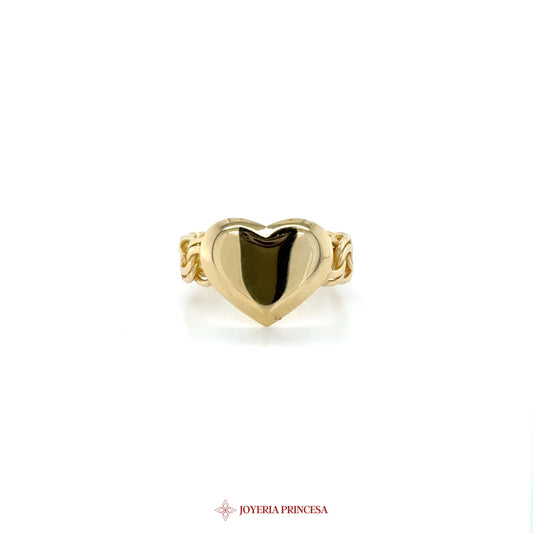 14K Gold Heart Chino Link Motif Ring