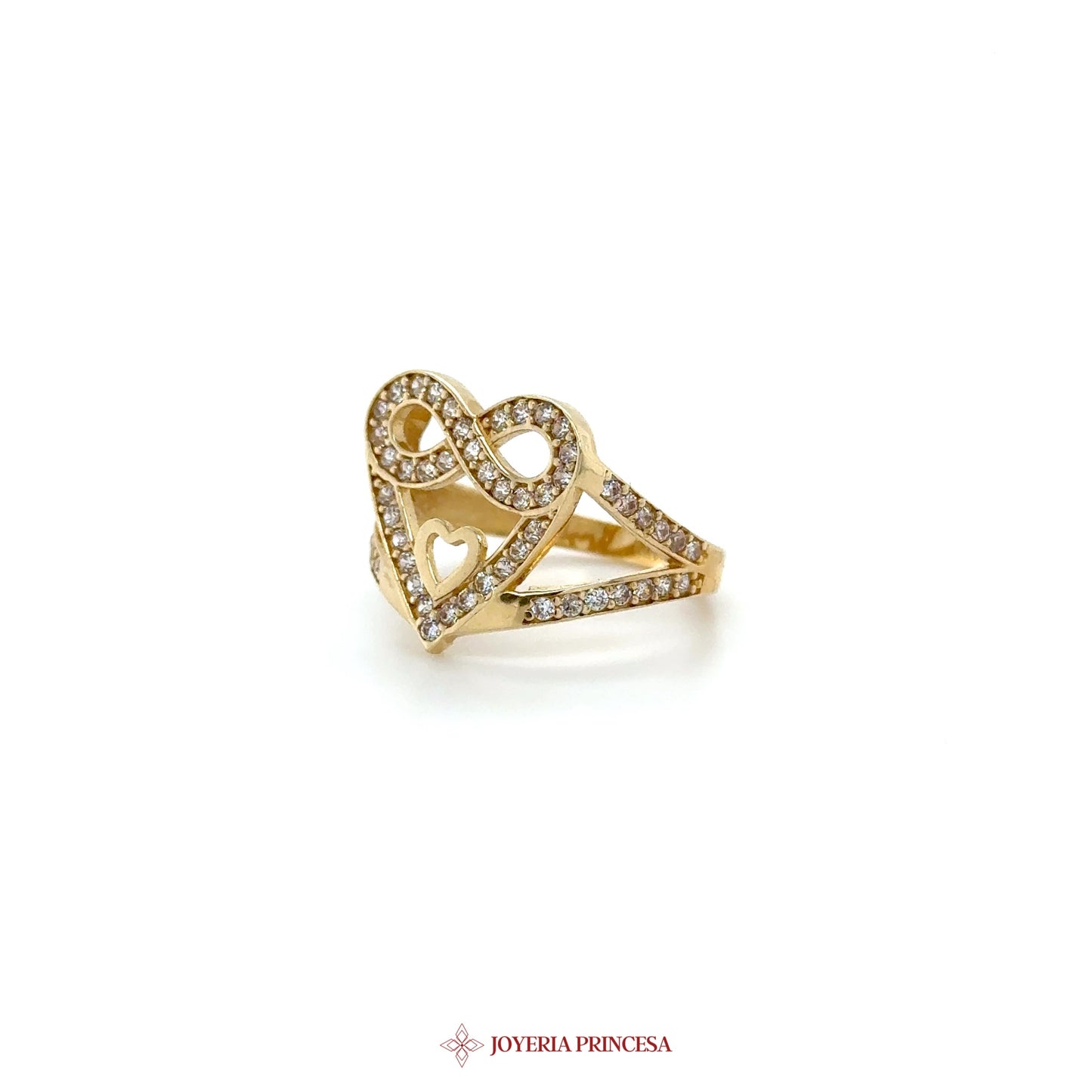 14K Gold Heart Infinity Ring with Zirconias
