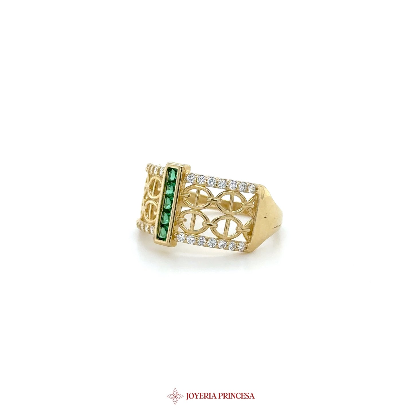 14K Gold Ring with Green and Clear Zirconias