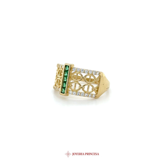 14K Gold Ring with Green and Clear Zirconias