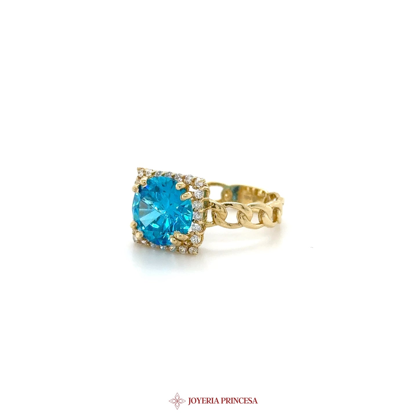 14K Yellow Gold Square Blue Zirconia Ring