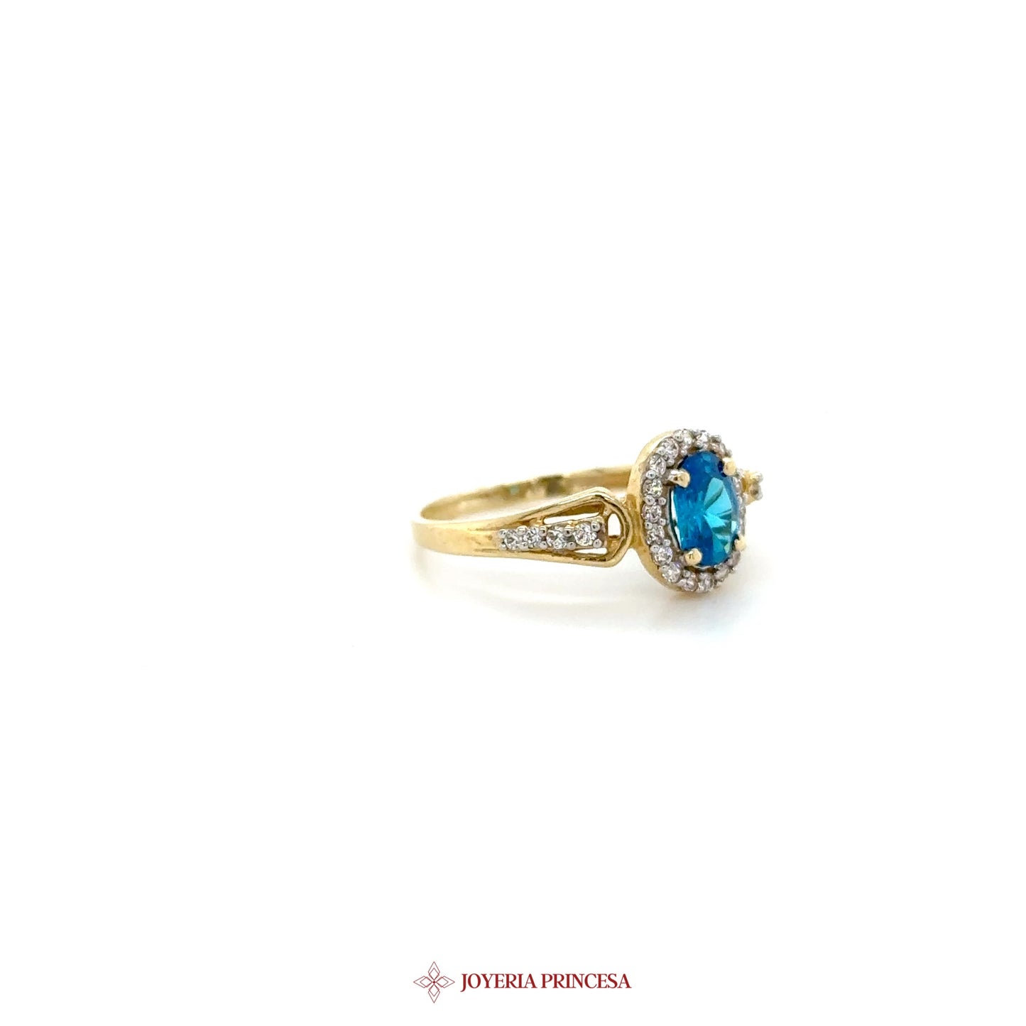 14K Gold Blue Zirconia Halo Ring (UN-1924)