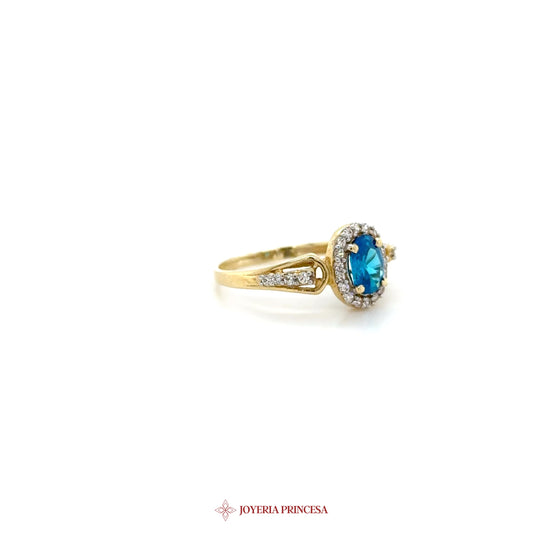 14K Gold Blue Zirconia Halo Ring (UN-1924)