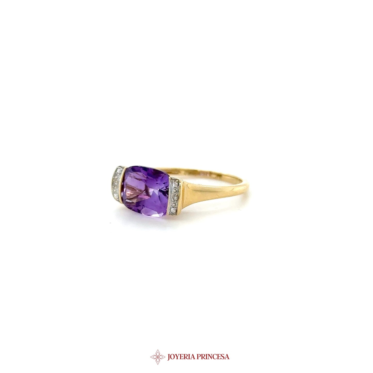 14K Yellow Gold Amethyst and Zirconia Ring