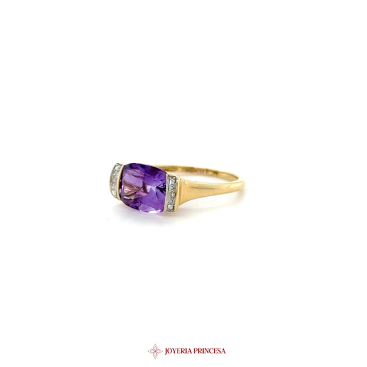 14K Yellow Gold Amethyst and Zirconia Ring
