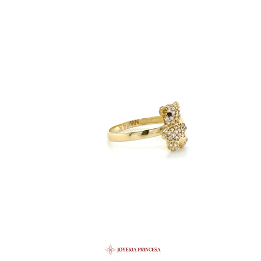 14K Yellow Gold Bear Motif Ring with Zirconias