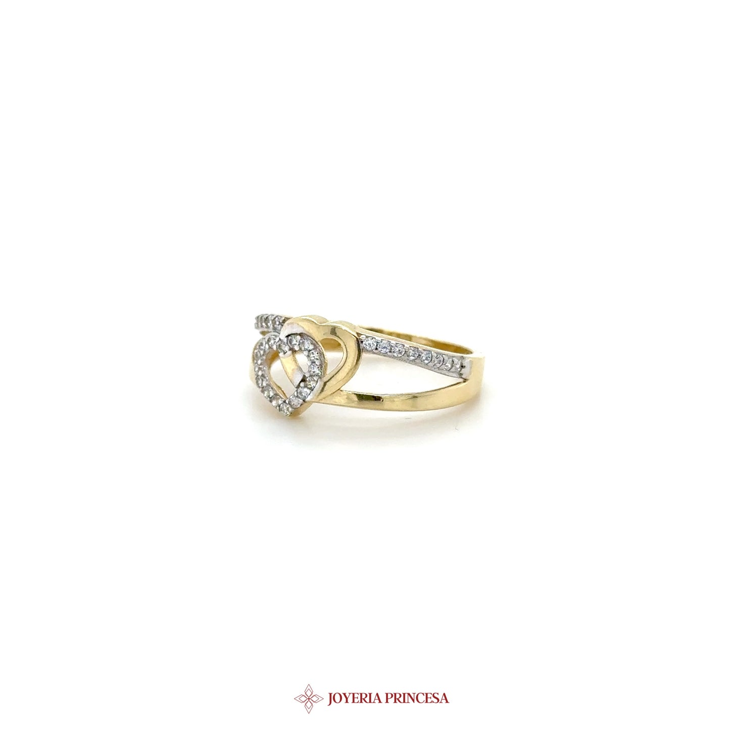 14K Gold Heart Motif Ring with Zirconias (UN-1928)