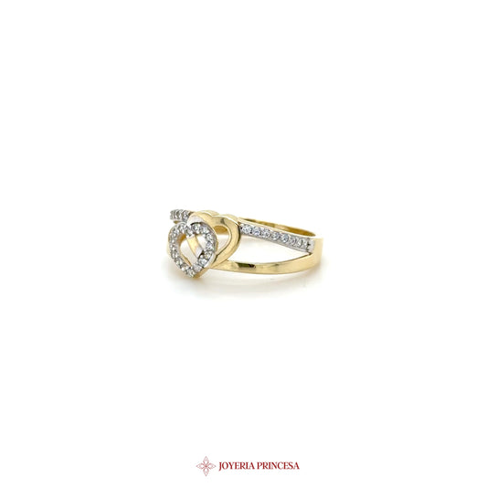 14K Gold Heart Motif Ring with Zirconias (UN-1928)