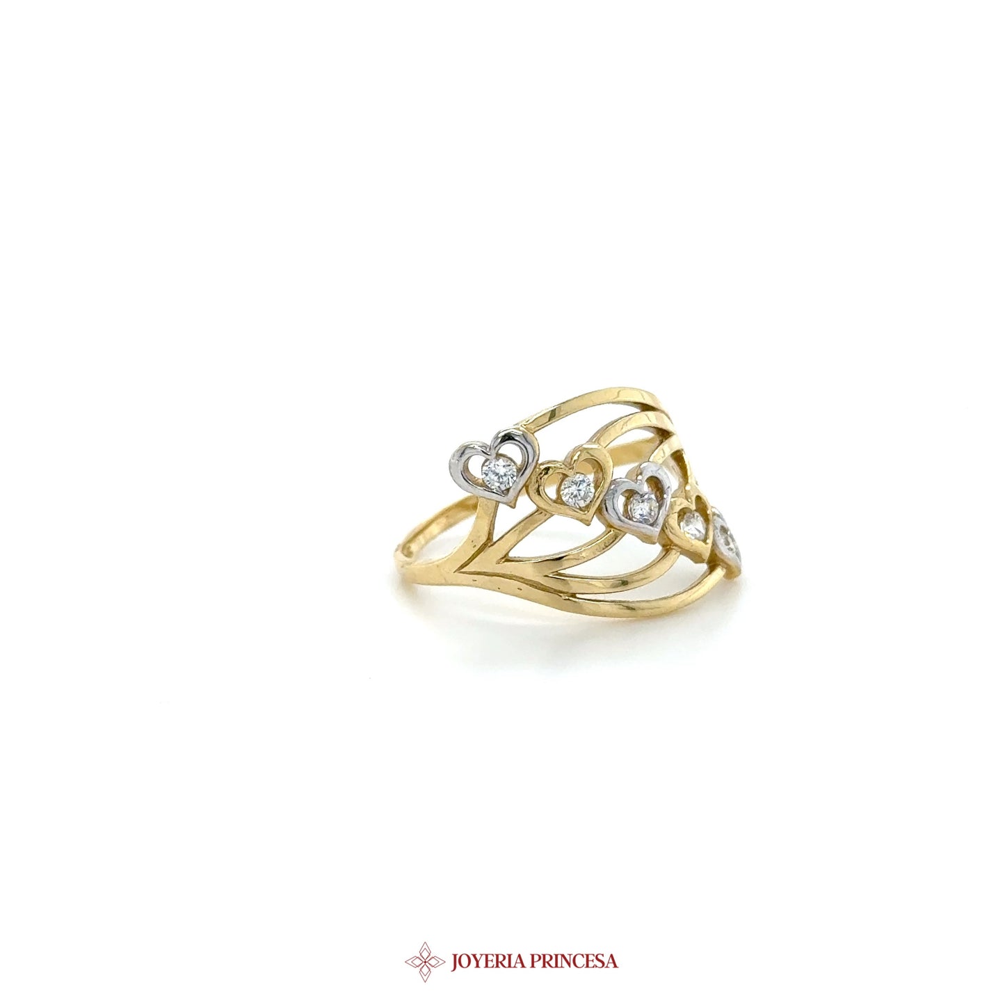 14K Gold Heart Motif Ring with Zirconias (UN-1929)