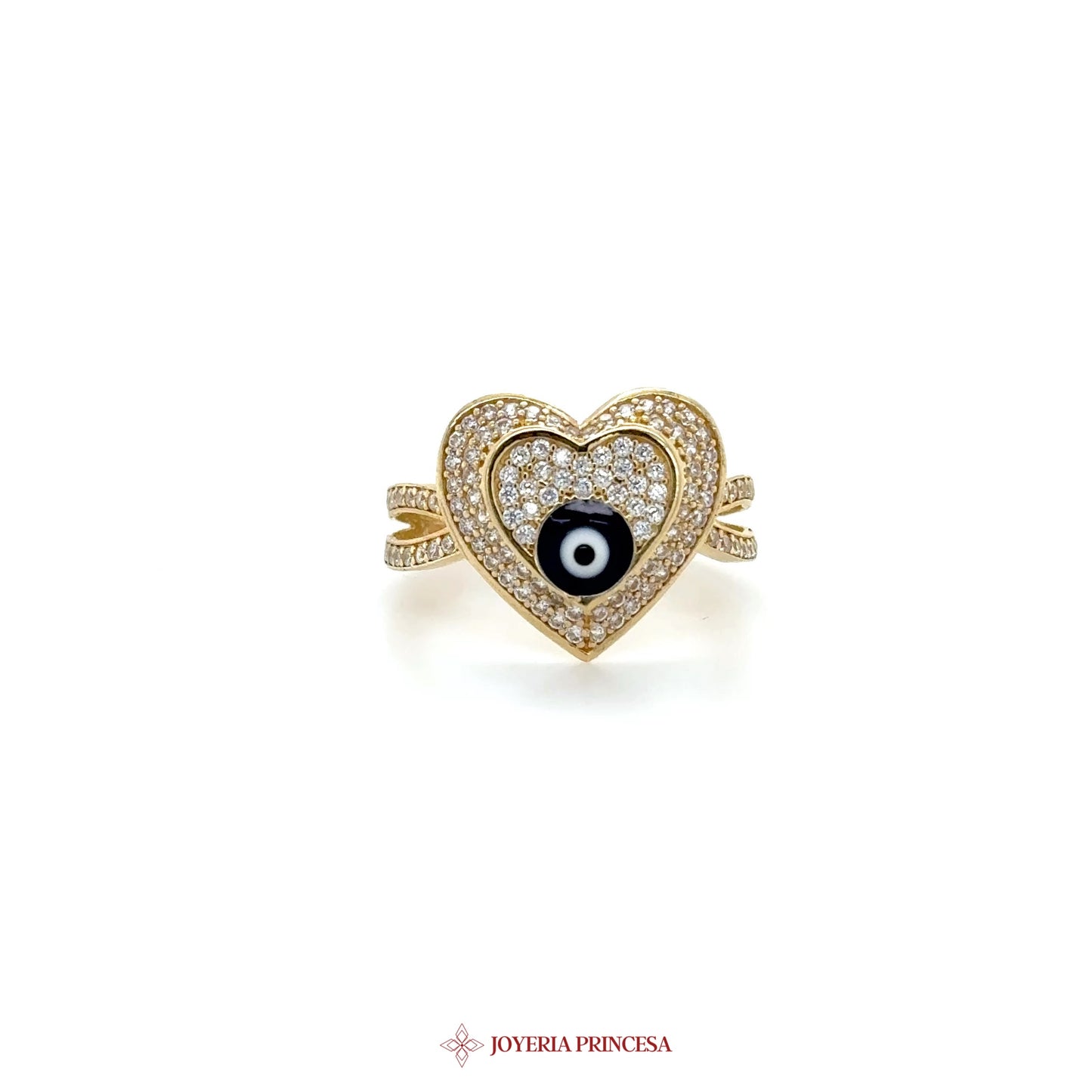 14K Gold Heart Ring with Black Eye and Zirconias