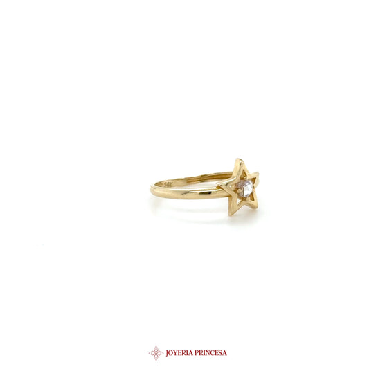 14K Gold Star Ring with Zirconia