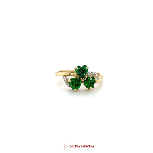 14K Gold Green Zirconia Clover Ring