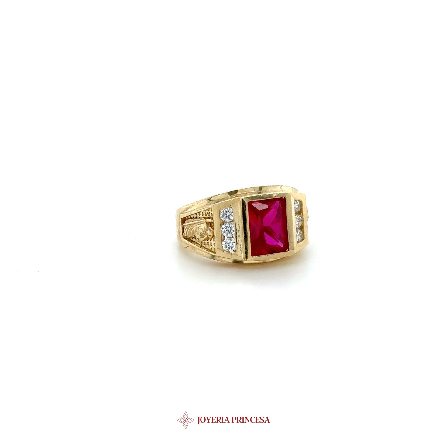 10K Gold Ring with Ruby and Zirconia Stones