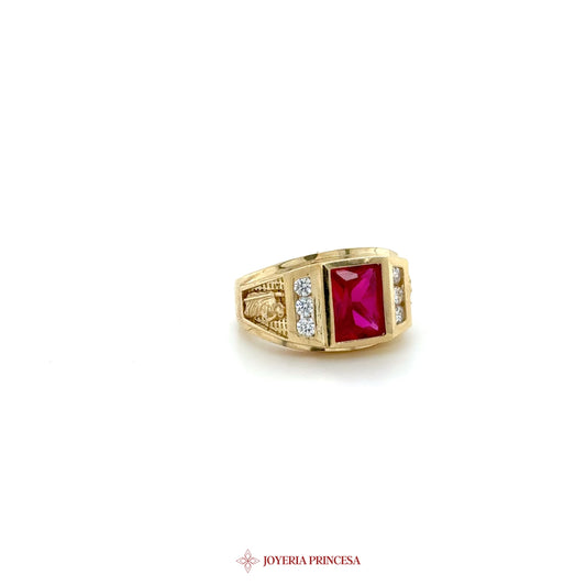10K Gold Ring with Ruby and Zirconia Stones