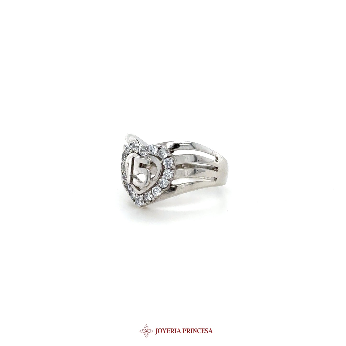 10K White Gold Heart Quinceanera Ring with Zirconias