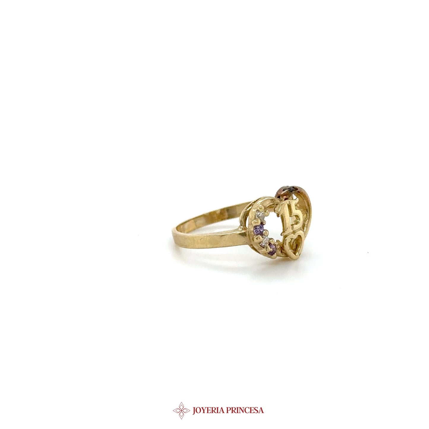 10K Gold Quinceañera Heart Ring with Zirconias (UN-1951)