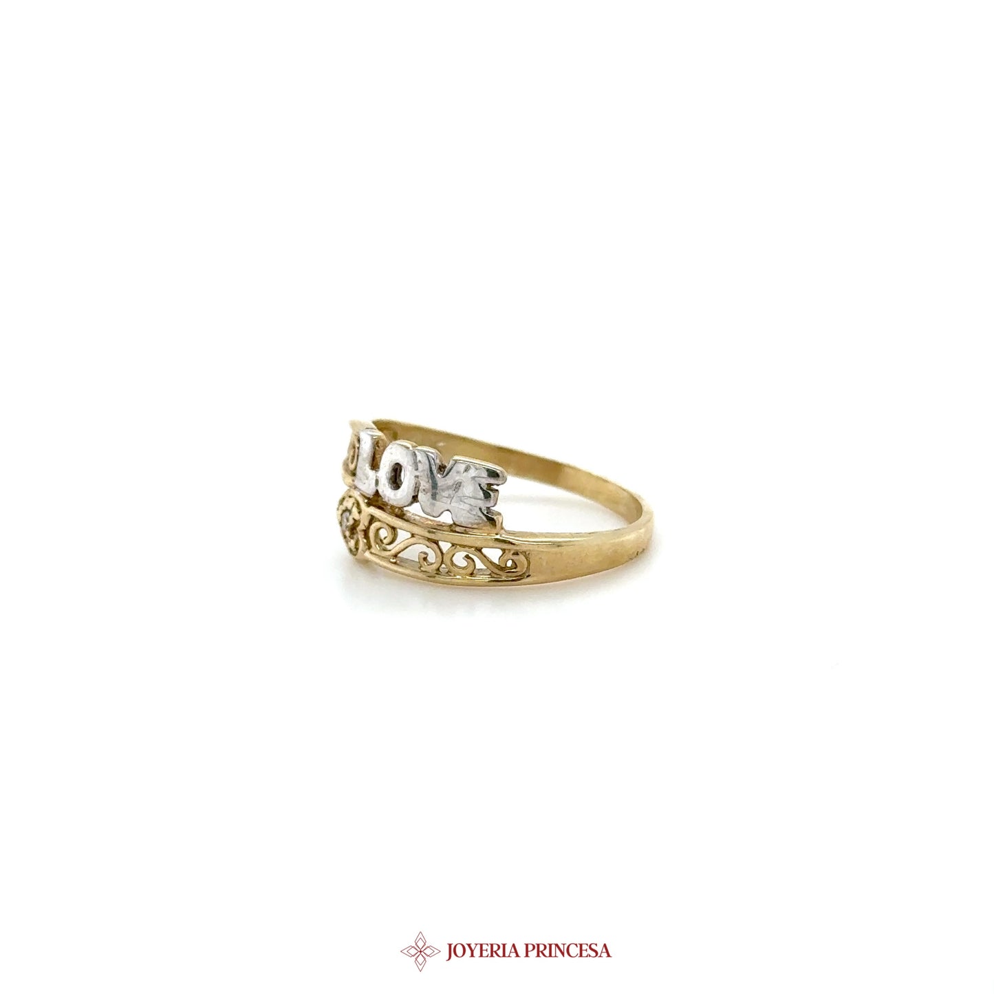 10K Gold 'Love' Ring with CZ Stones