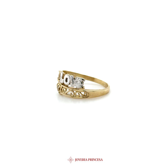 10K Gold 'Love' Ring with CZ Stones