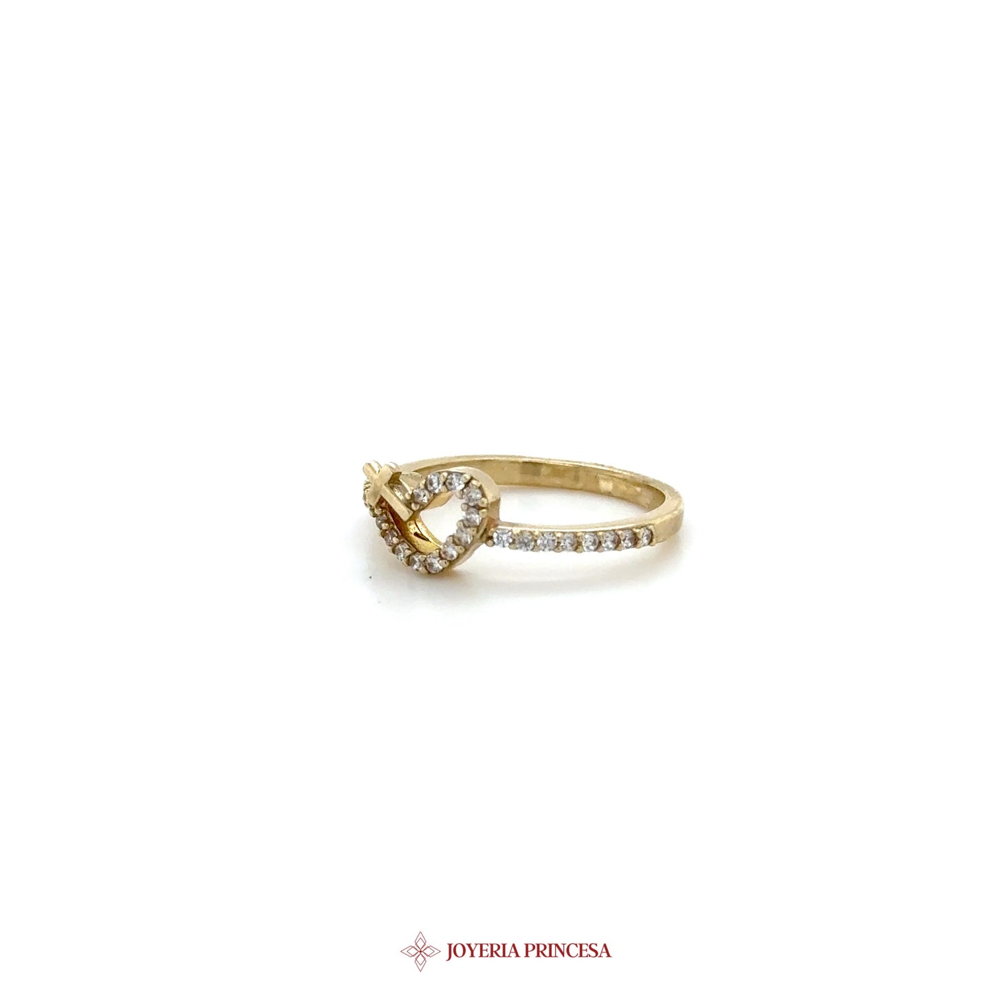 10K Gold Heart Motif Ring with Zirconia Accents