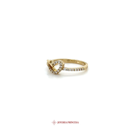 10K Gold Heart Motif Ring with Zirconia Accents