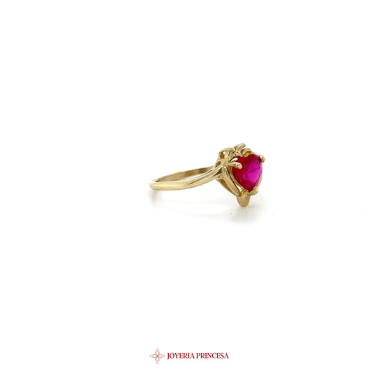 10K Heart-Shaped Ruby Zirconia Ring