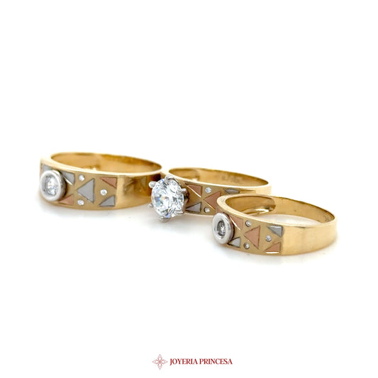 14K Engagement + Wedding Band Set with Zirconia Stones