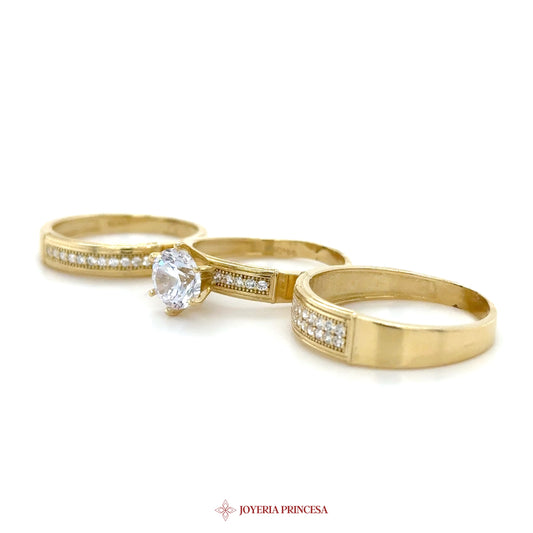 14K Yellow Gold Matrimony + Engagement Set with Zirconias