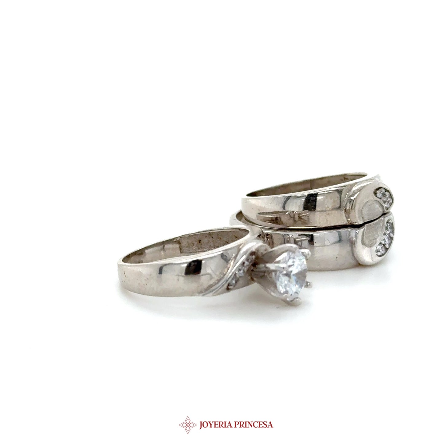 10K Wedding and Engagement Ring Set with Zirconia