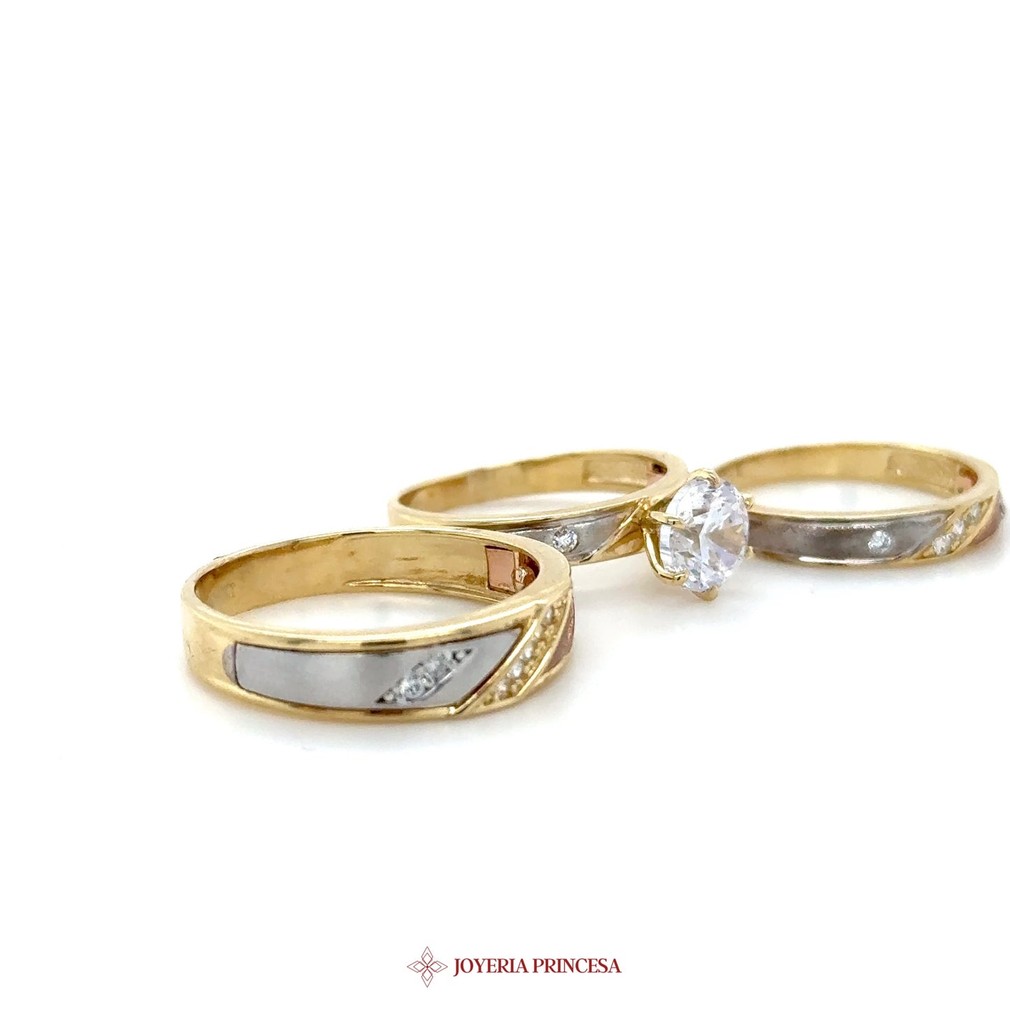 10K Wedding Ring Set with Zirconia Accents
