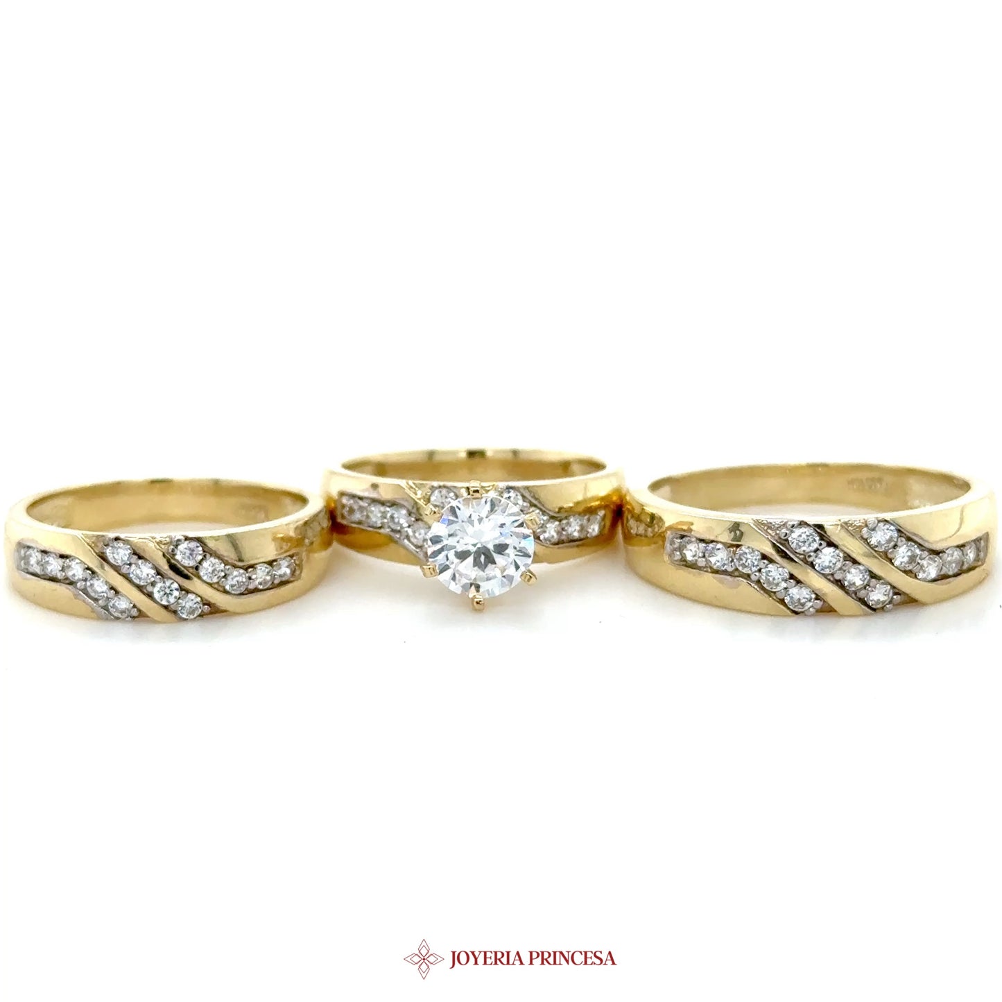 10K Gold Wedding + Engagement Ring Set with Zirconia Stones (UN-1972)