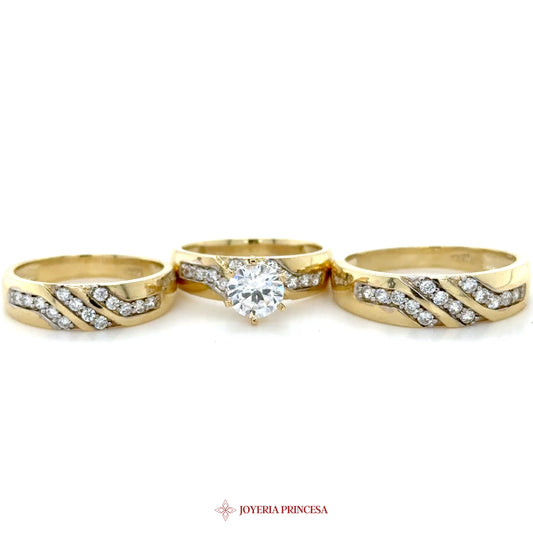 10K Gold Wedding + Engagement Ring Set with Zirconia Stones (UN-1972)