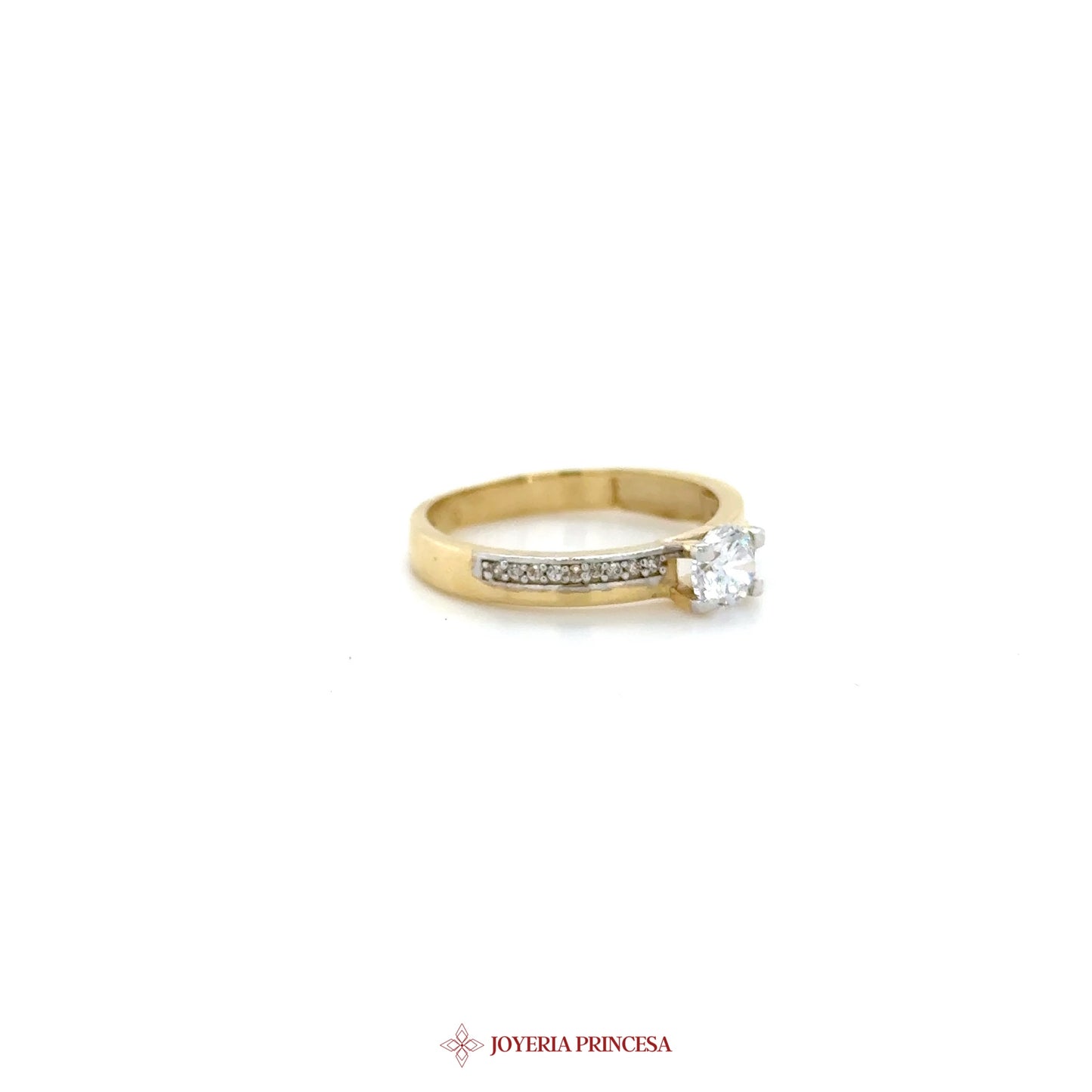 14K Gold Zirconia Engagement Ring with Accents