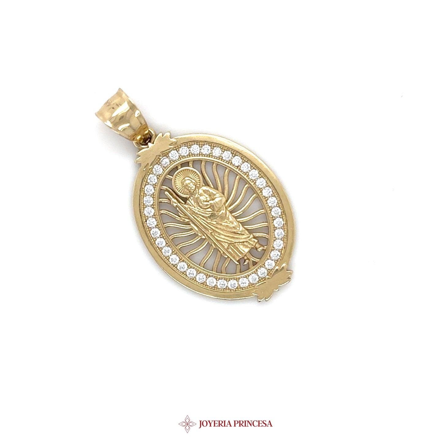 14K Gold San Judas Pendant with Zirconias
