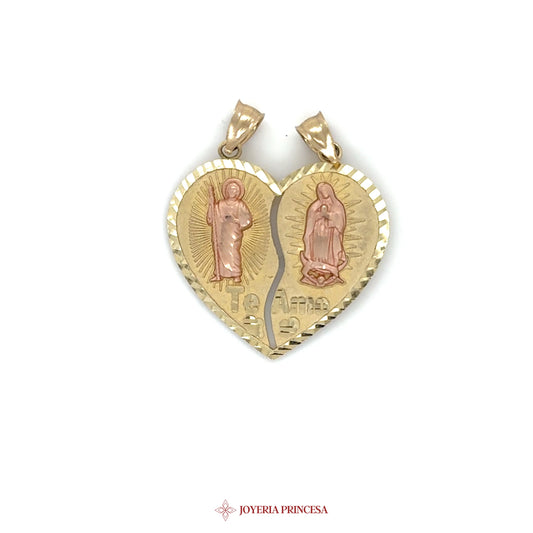 14K Gold Heart Pendant with Religious Motif