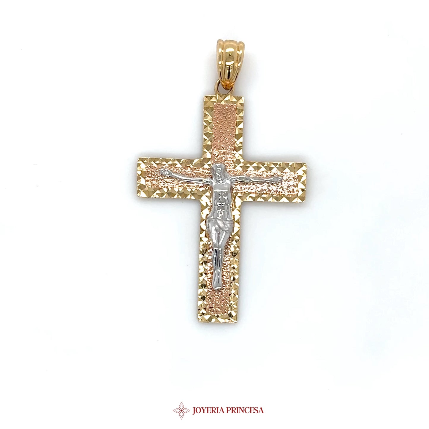 14K Gold Two-Tone Cross Pendant with Jesus Motif