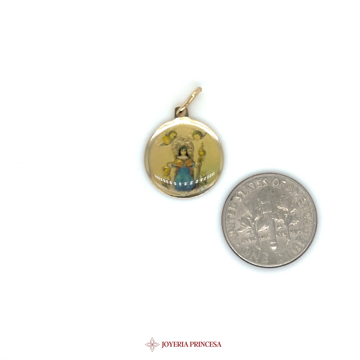 14K Gold Round Pendant with Vintage Motif