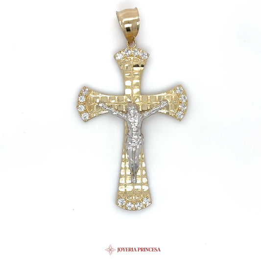 14K Gold Cross Pendant with CZ Stones