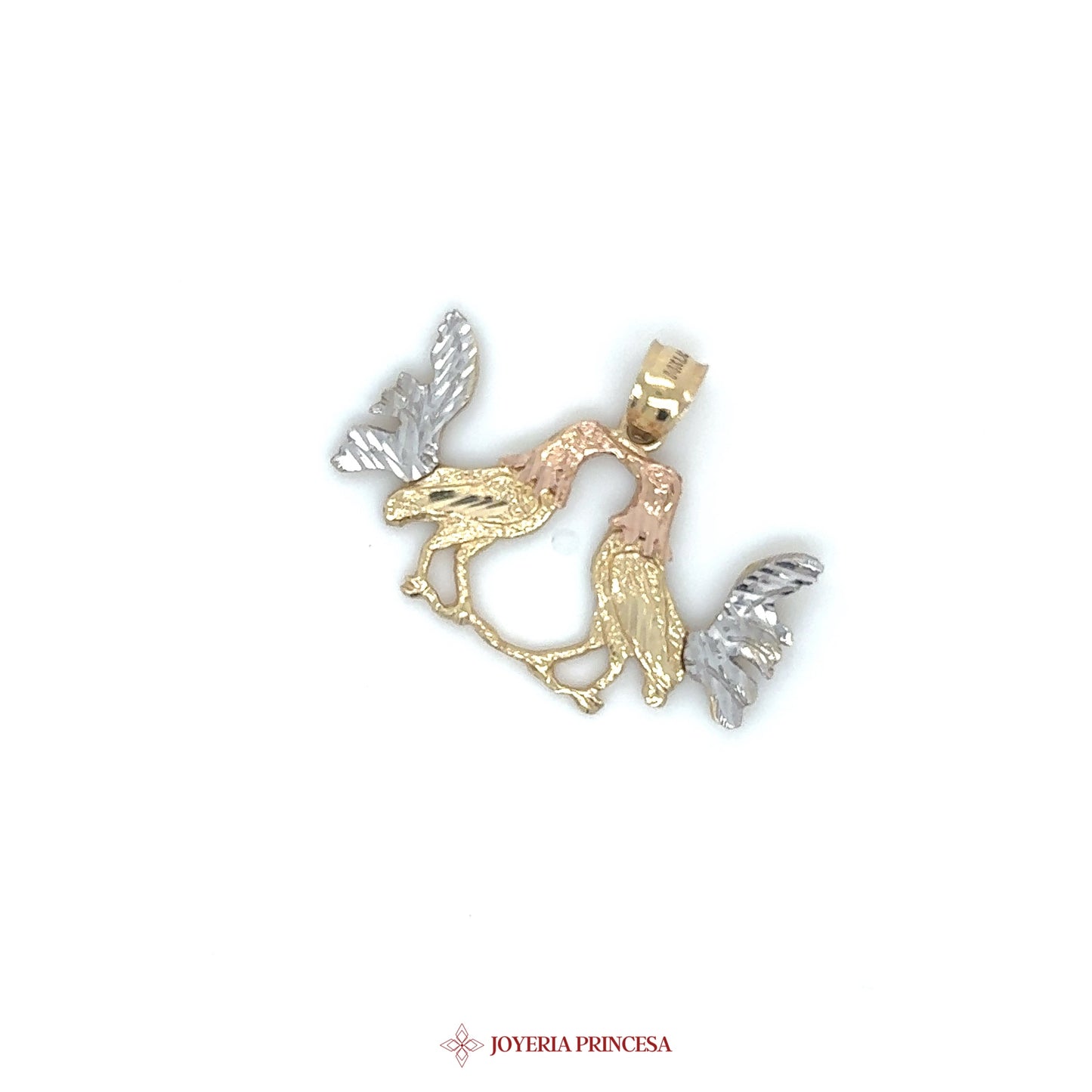 14K Two-Tone Lovebirds Pendant with Detailed Wings