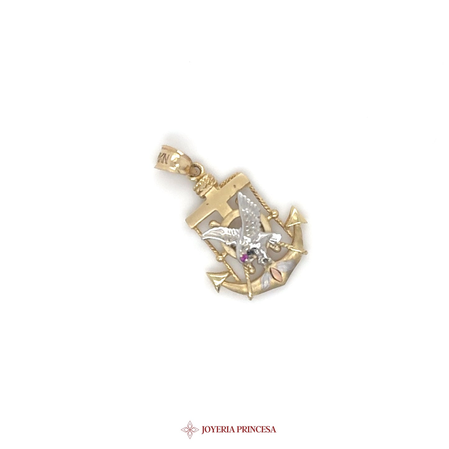 14K Gold Anchor Pendant with Eagle and Simulated Stones