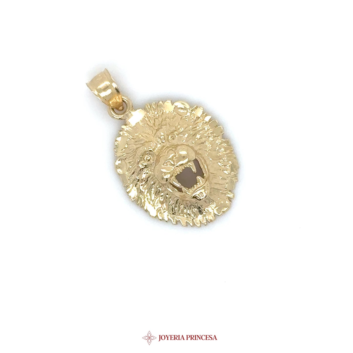 14K Gold Lion Head Pendant with Simulated Stone