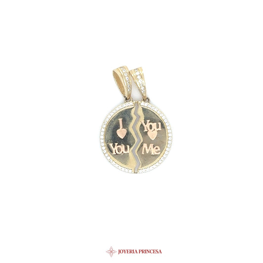 14K Gold Love Pendant with Heart Motif and CZ Accents