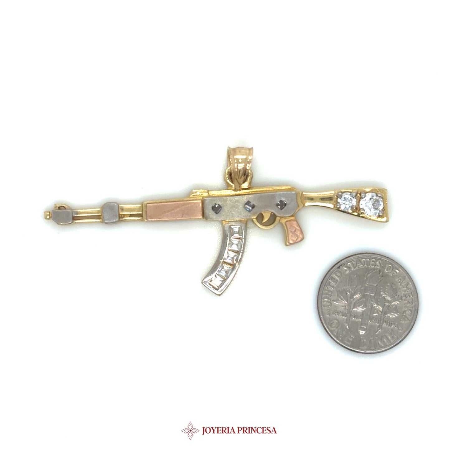 14K Gold AK-47 Pendant with CZ Stones