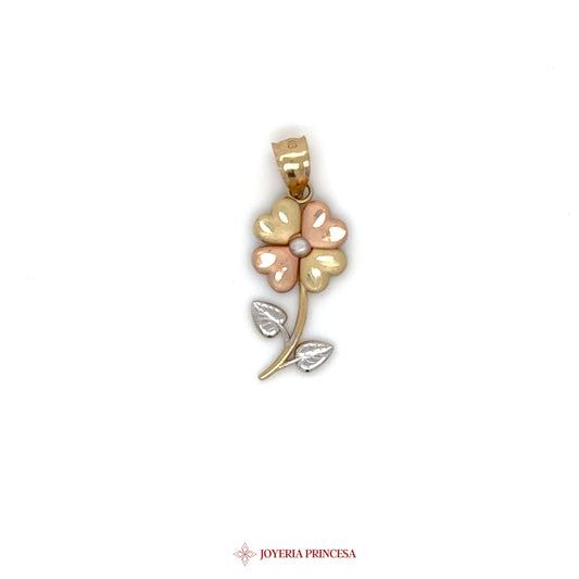 14K Gold Flower Pendant with Pink and White Enamel