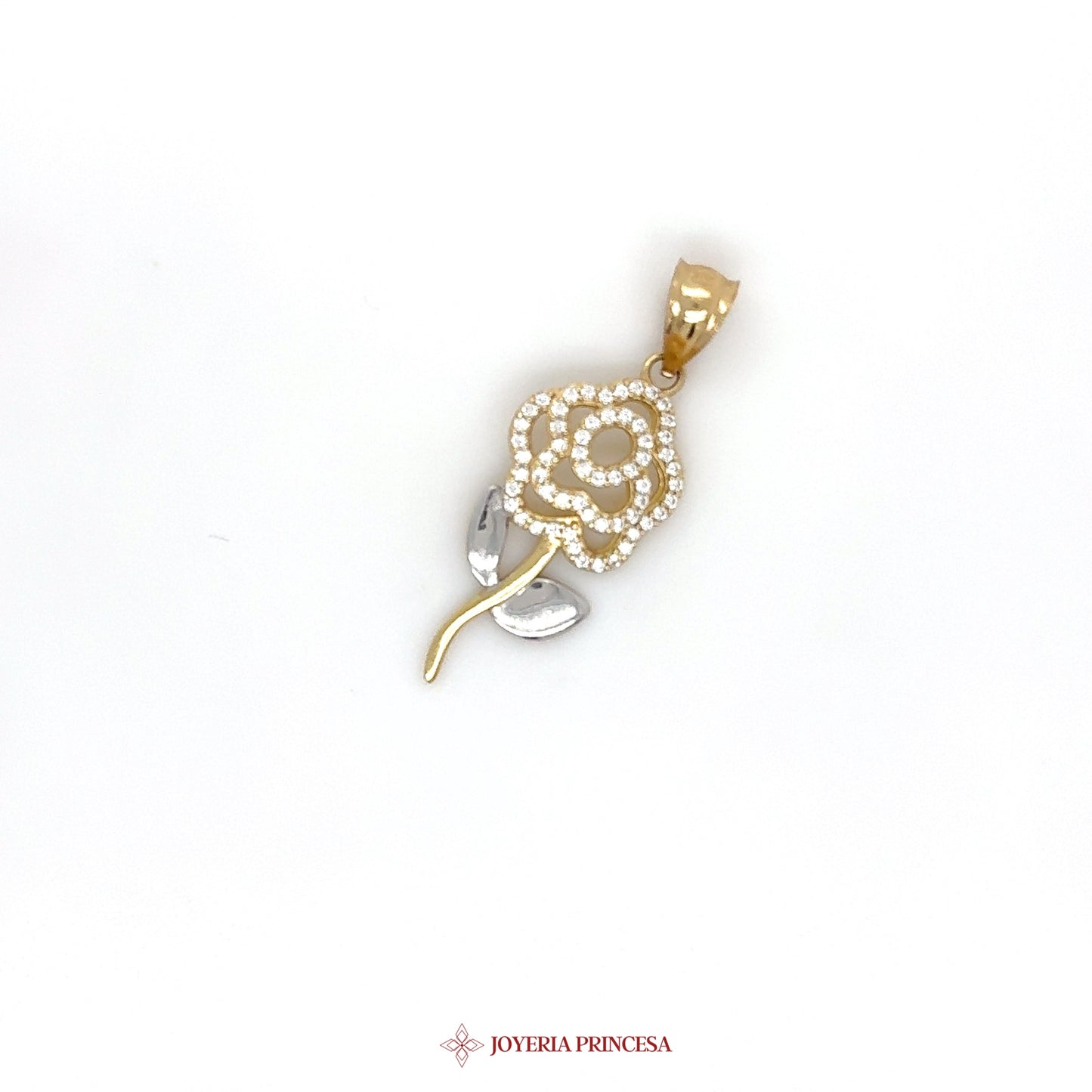 14K Gold Rose Pendant with Cubic Zirconia