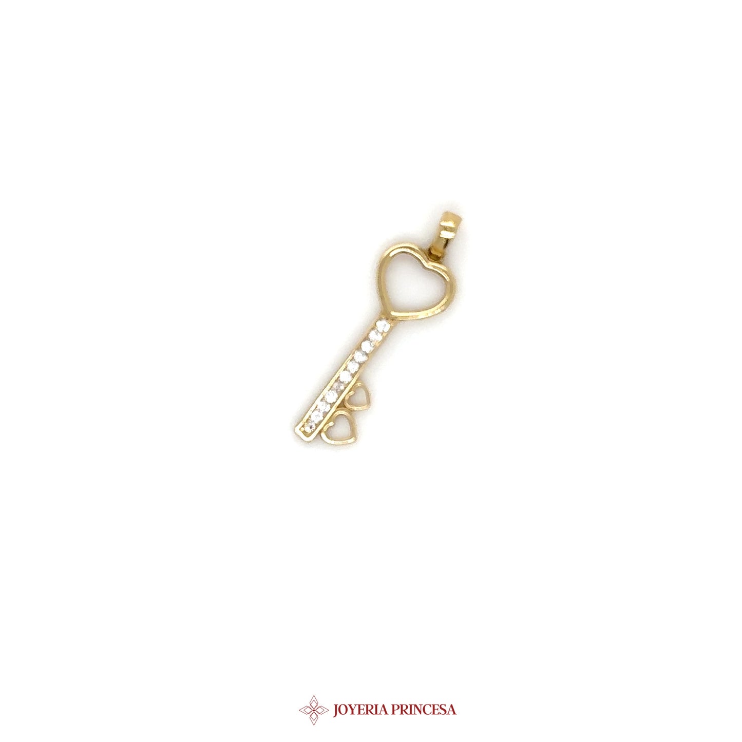 14K Gold Heart Key Pendant with Simulated Stones