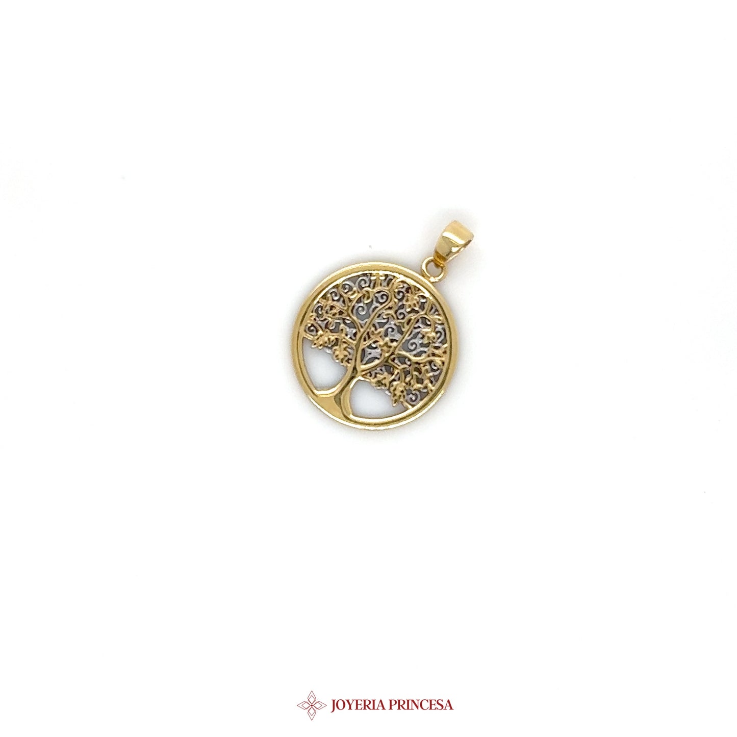 14K Gold Tree of Life Pendant with Simulated Stones
