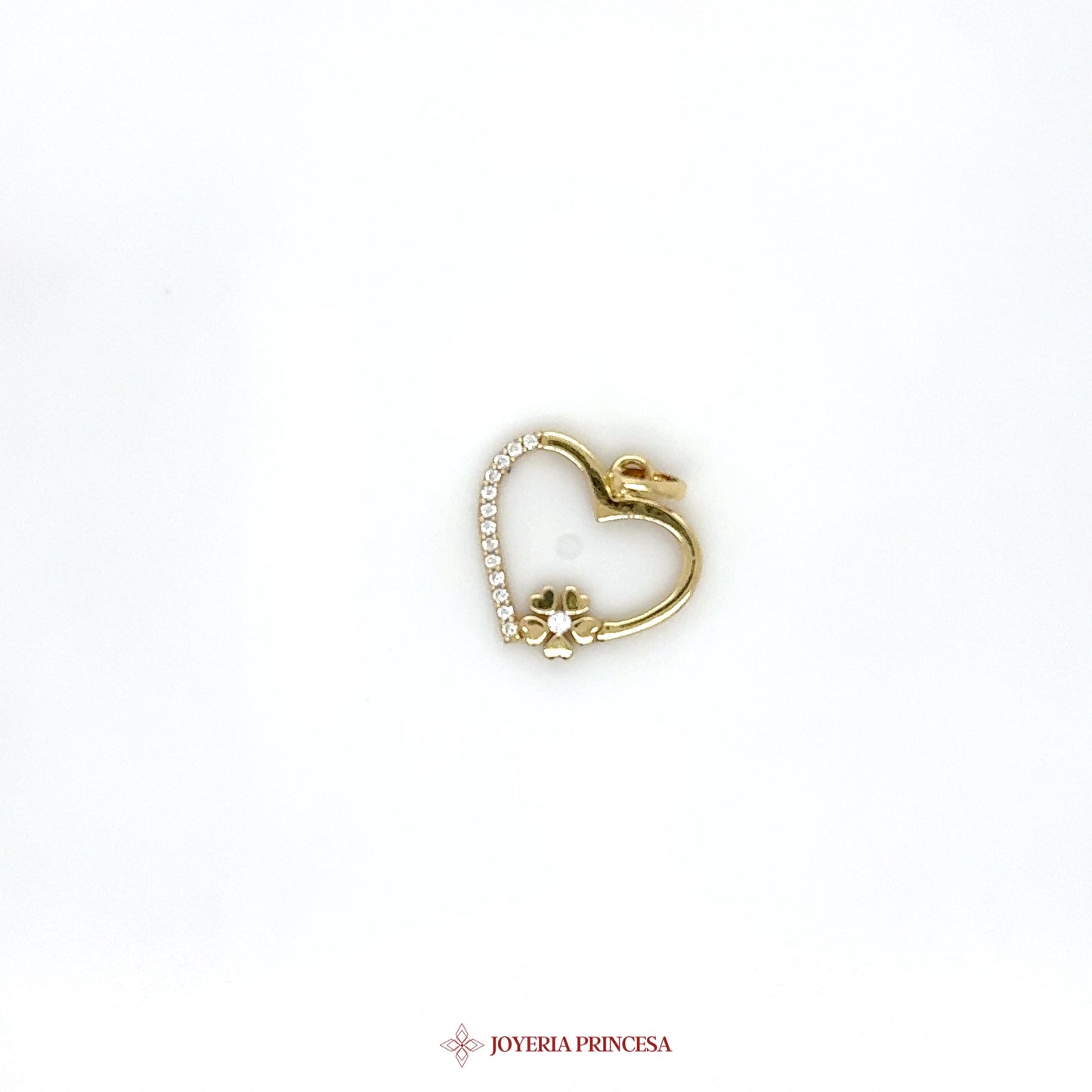 14K Gold Heart-Shaped Dangle Charm with CZ Stones