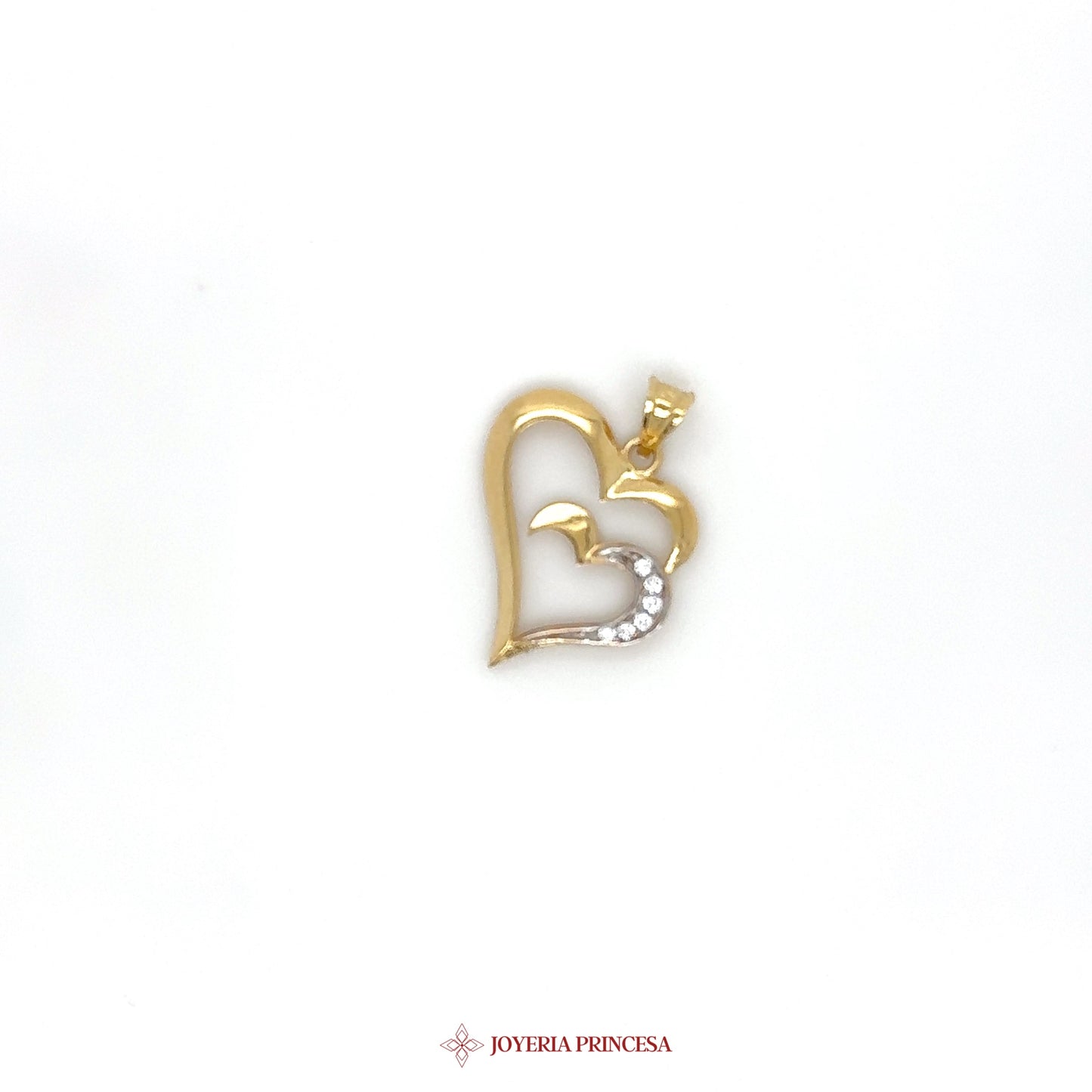 14K Gold Double Heart Pendant with CZ Accent