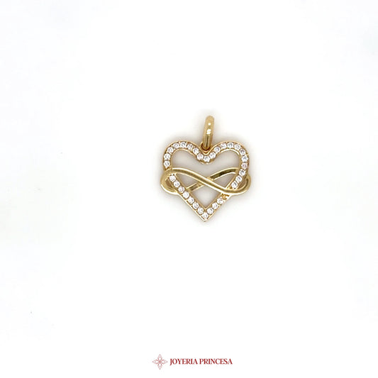 14K Gold Heart Infinity Pendant with CZ Stones